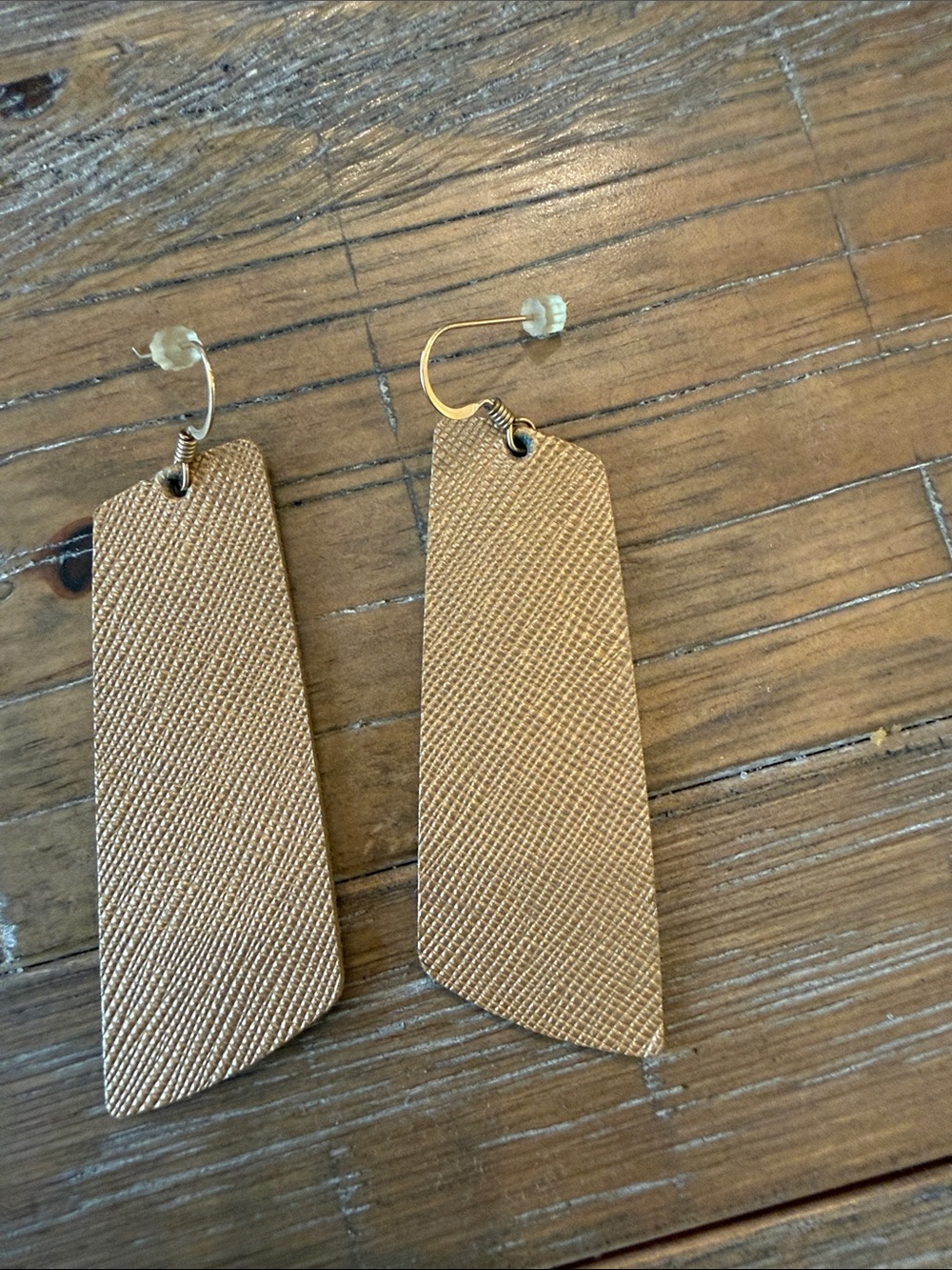 Textured Metallic Gold Drop Leather Earrings